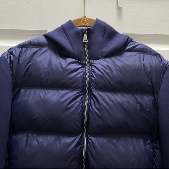 Greyson Eos Hybrid Puffer Jacket Hood Pockets Zip Navy Golf Embroidered Large - Picture 5 of 14